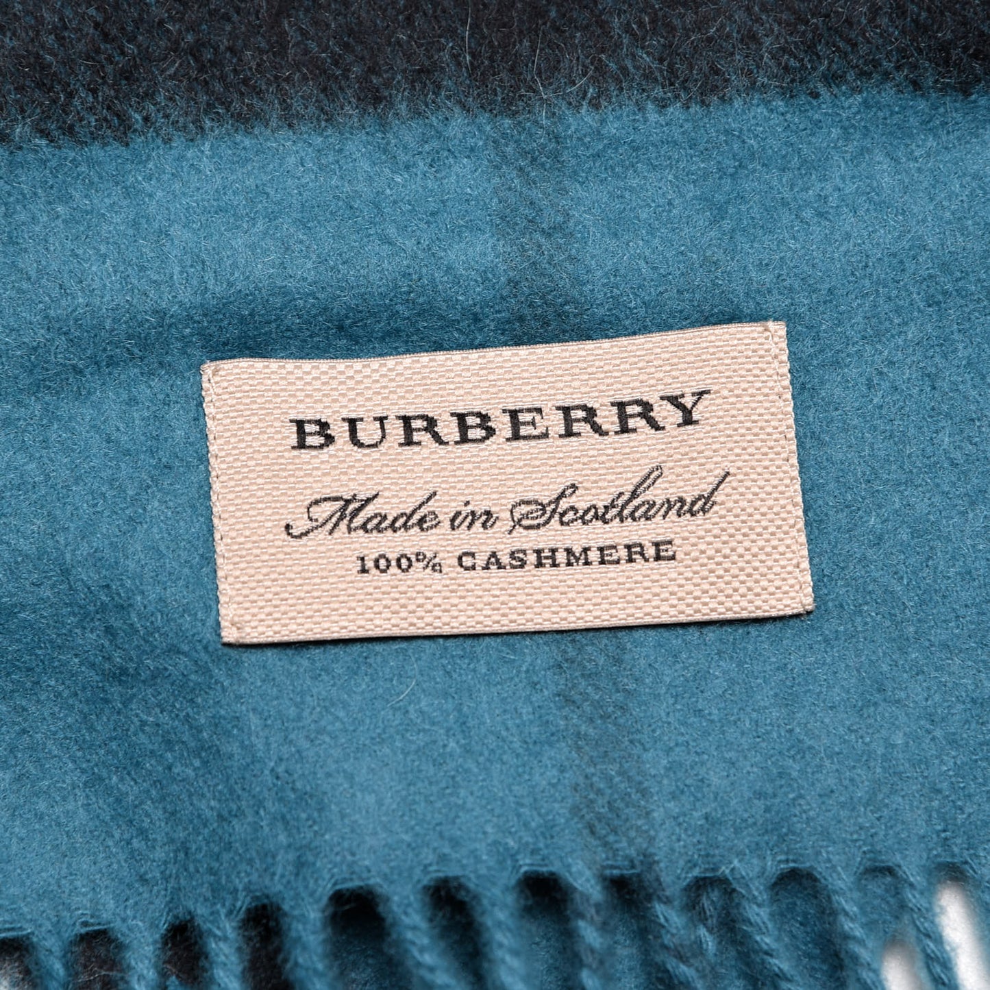Cashmere Giant Check Fringe Scarf Dark Aqua