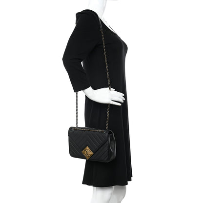 Chanel Lambskin Chevron Quilted Small Pyramid CC Flap Black 2 of 9