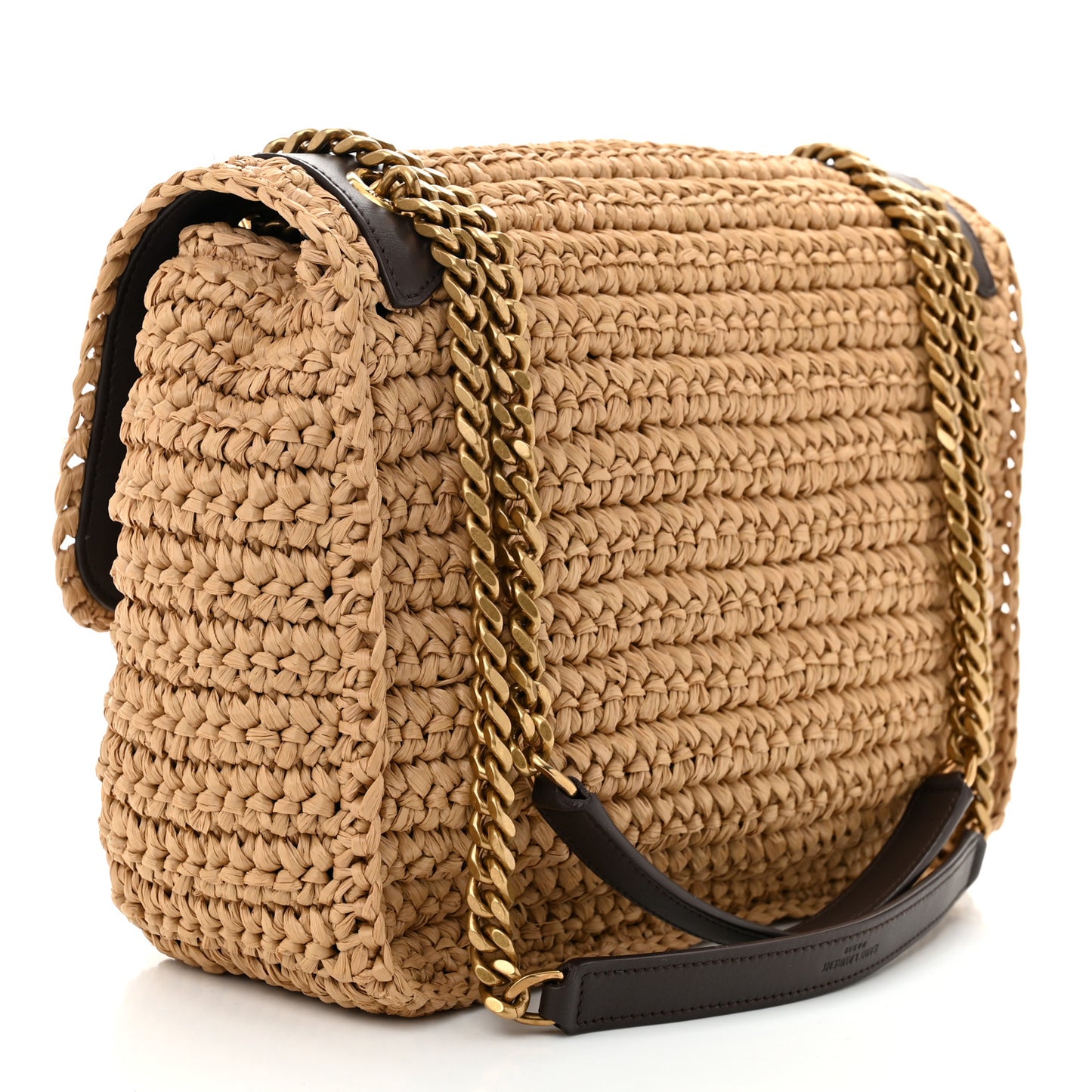 Raffia Calfskin Monogram Medium Niki Chain Satchel Natural