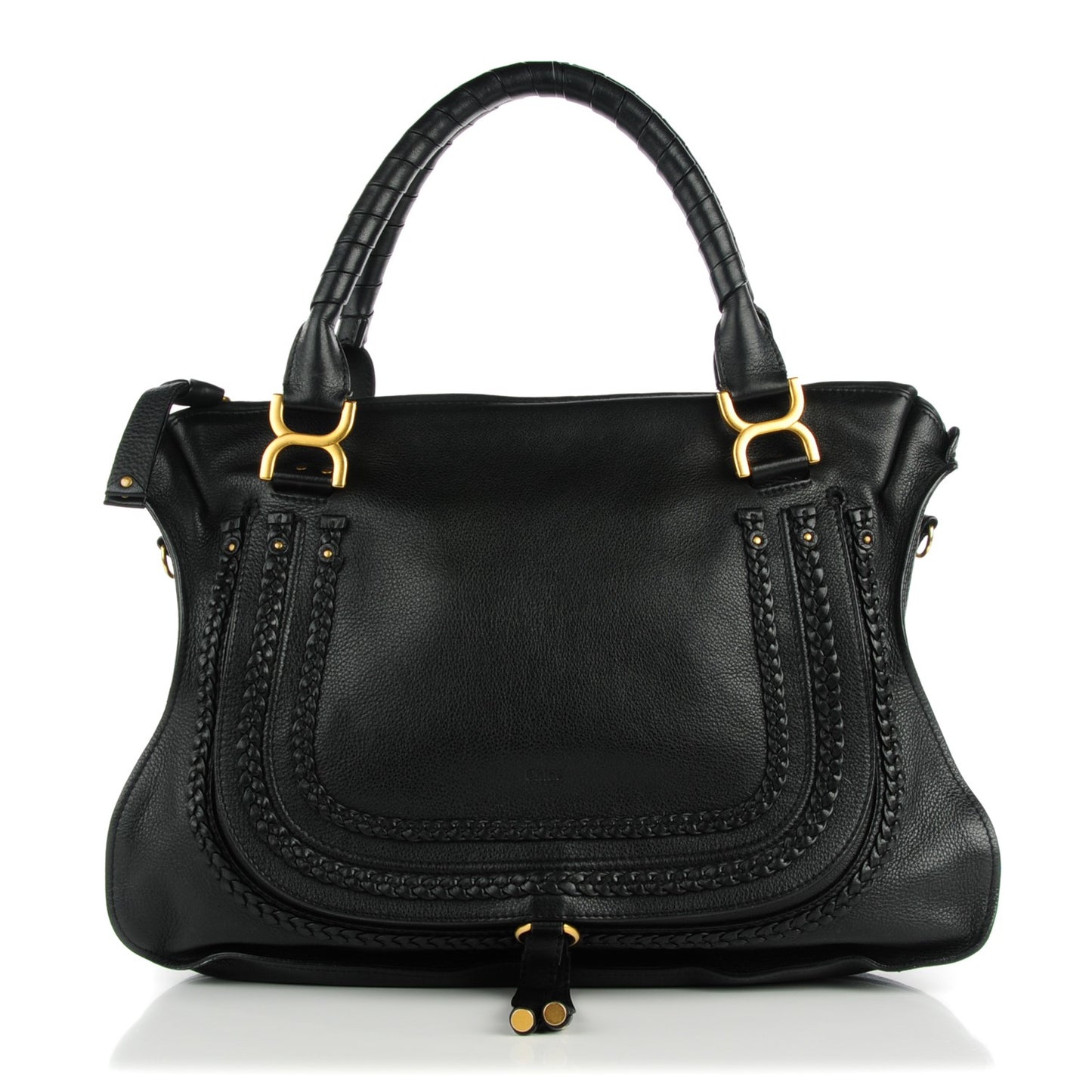 Calfskin Braided Large Marcie Satchel Black