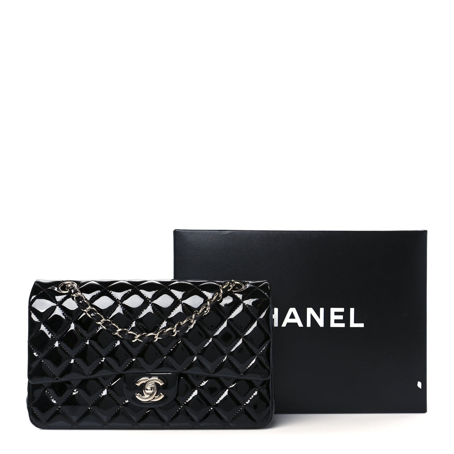 Patent Quilted Medium Double Flap Black