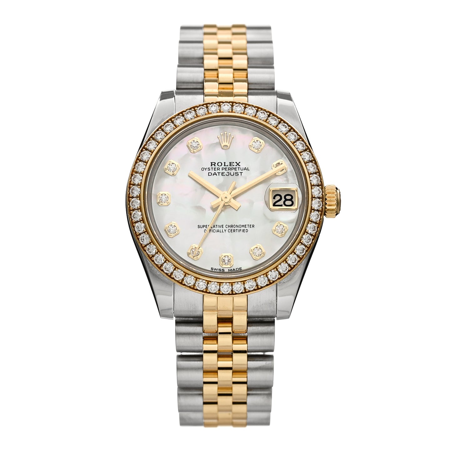 Stainless Steel 18K Yellow Gold Diamond Mother of Pearl 31mm Oyster Perpetual Datejust Watch 178383