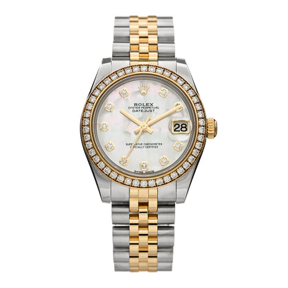 Rolex Stainless Steel 18K Yellow Gold Diamond Mother of Pearl 31mm Oyster Perpetual Datejust Watch 178383 1 of 5