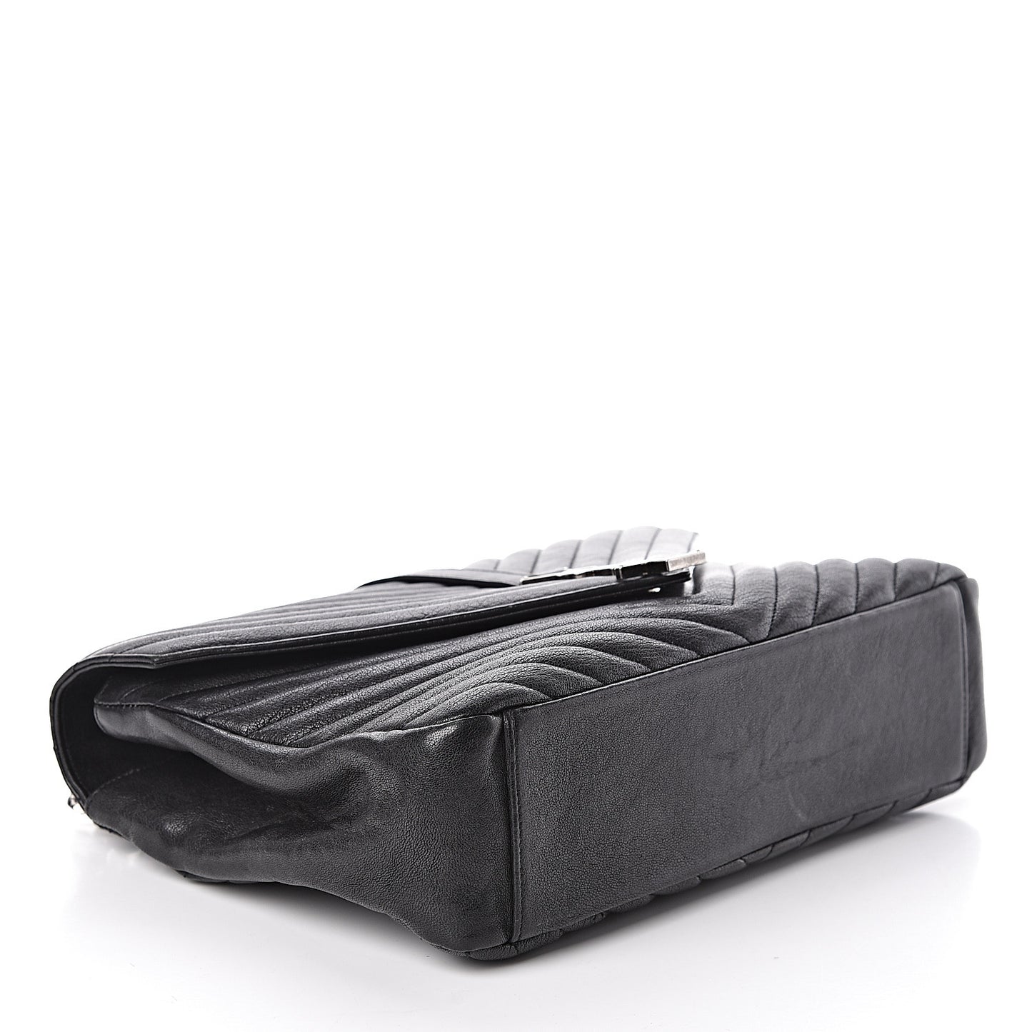 Sheepskin Matelasse Chevron Monogram Large College Satchel Black