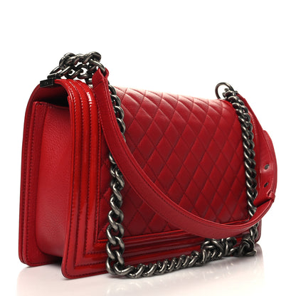 Chanel Goatskin Patent Quilted New Medium Boy Flap Red 3 of 11