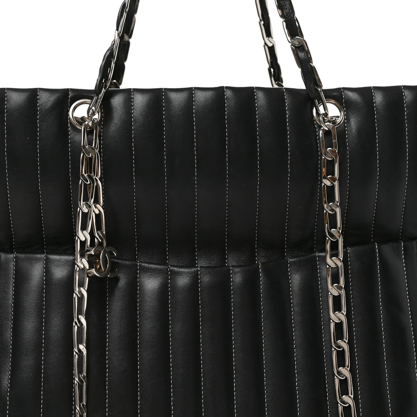 Lambskin Vertical Quilted Large Mademoiselle Tote Black