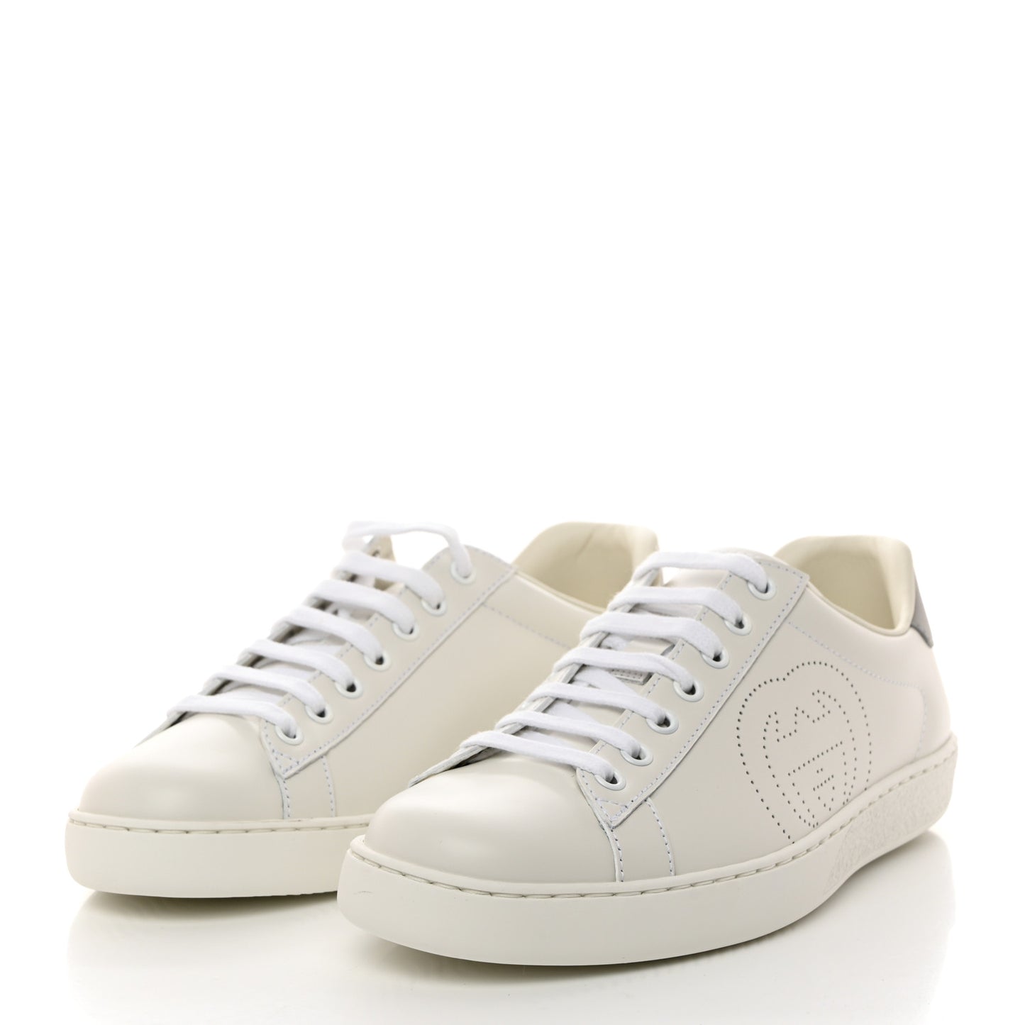 Calfskin Interlocking G Perforated Mens Ace Sneakers 6.5 White Grey Sky