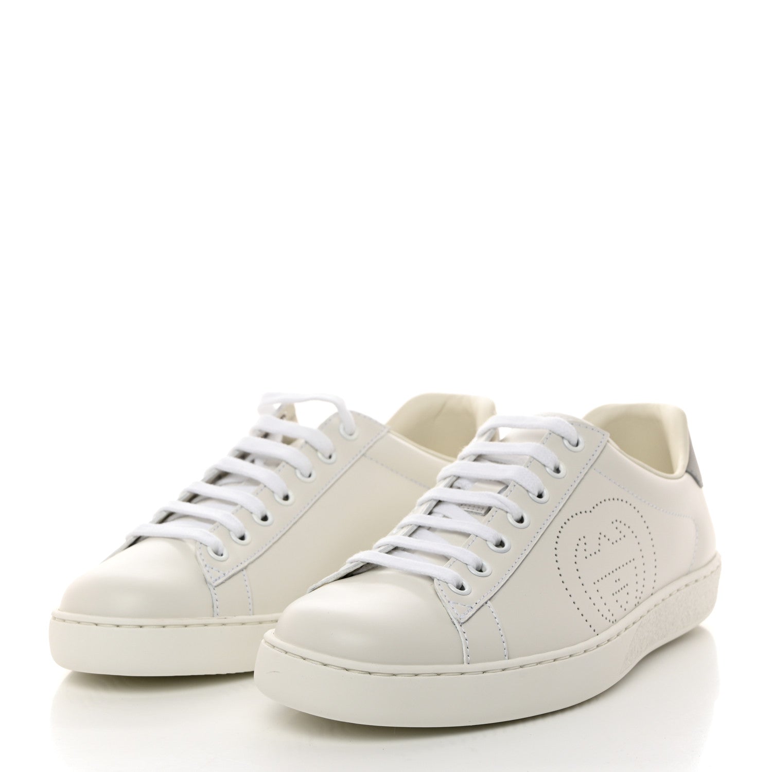 Gucci Calfskin Interlocking G Perforated Mens Ace Sneakers 6.5 White Grey Sky 3 of 9