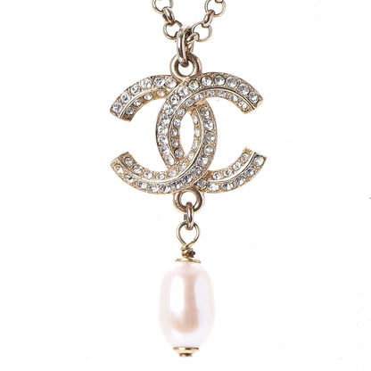 Chanel Pearl Crystal CC Drop Necklace Gold 4 of 7