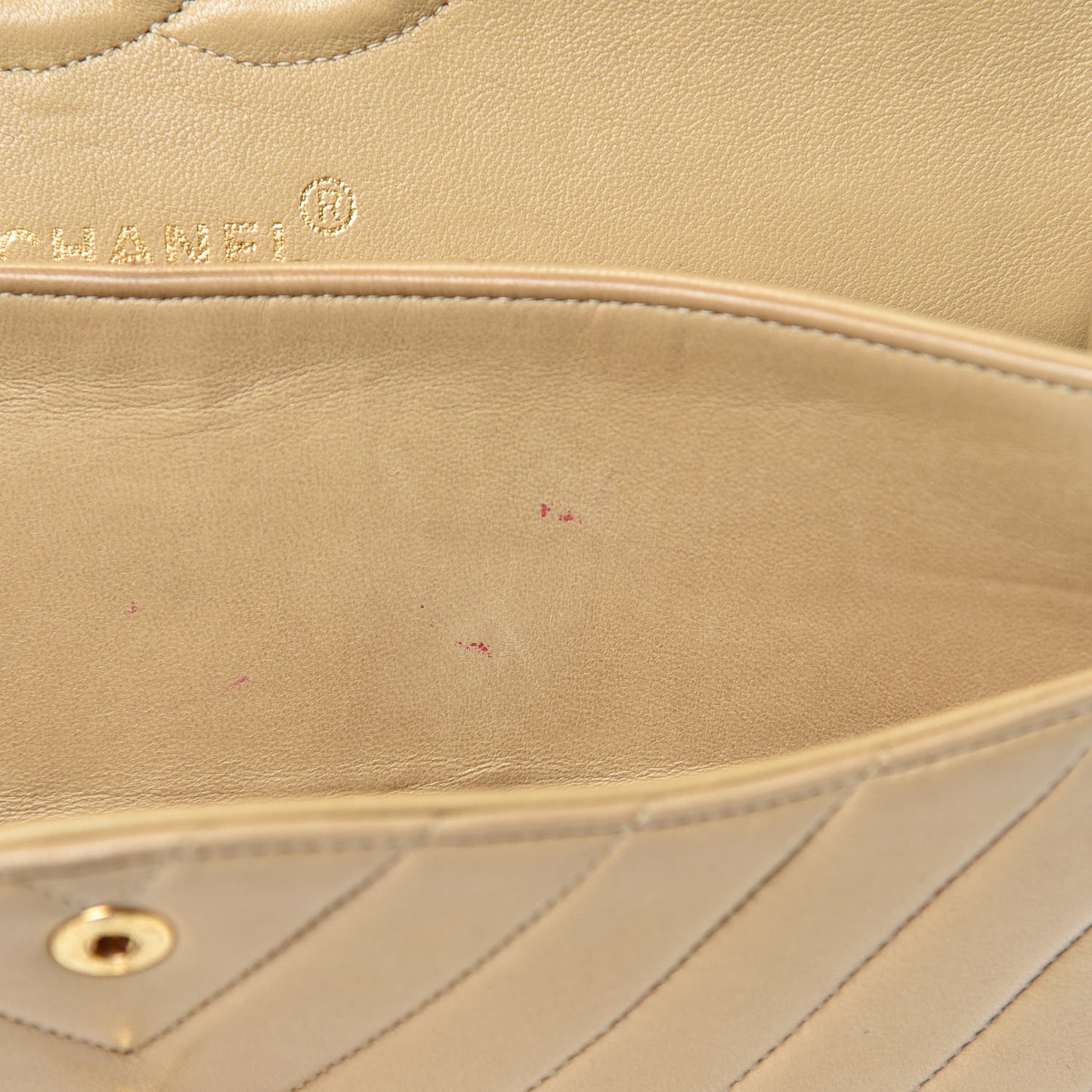 Lambskin Chevron Quilted Medium Double Flap Beige