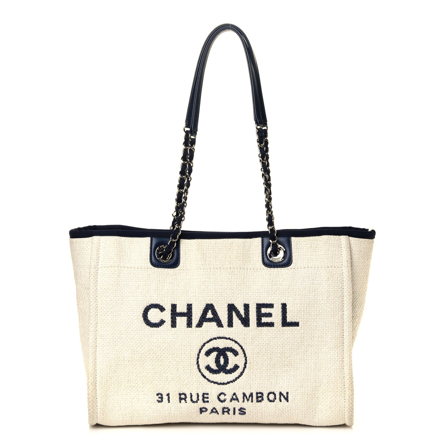Chanel Woven Straw Raffia Small Deauville Tote White Navy 2 of 21