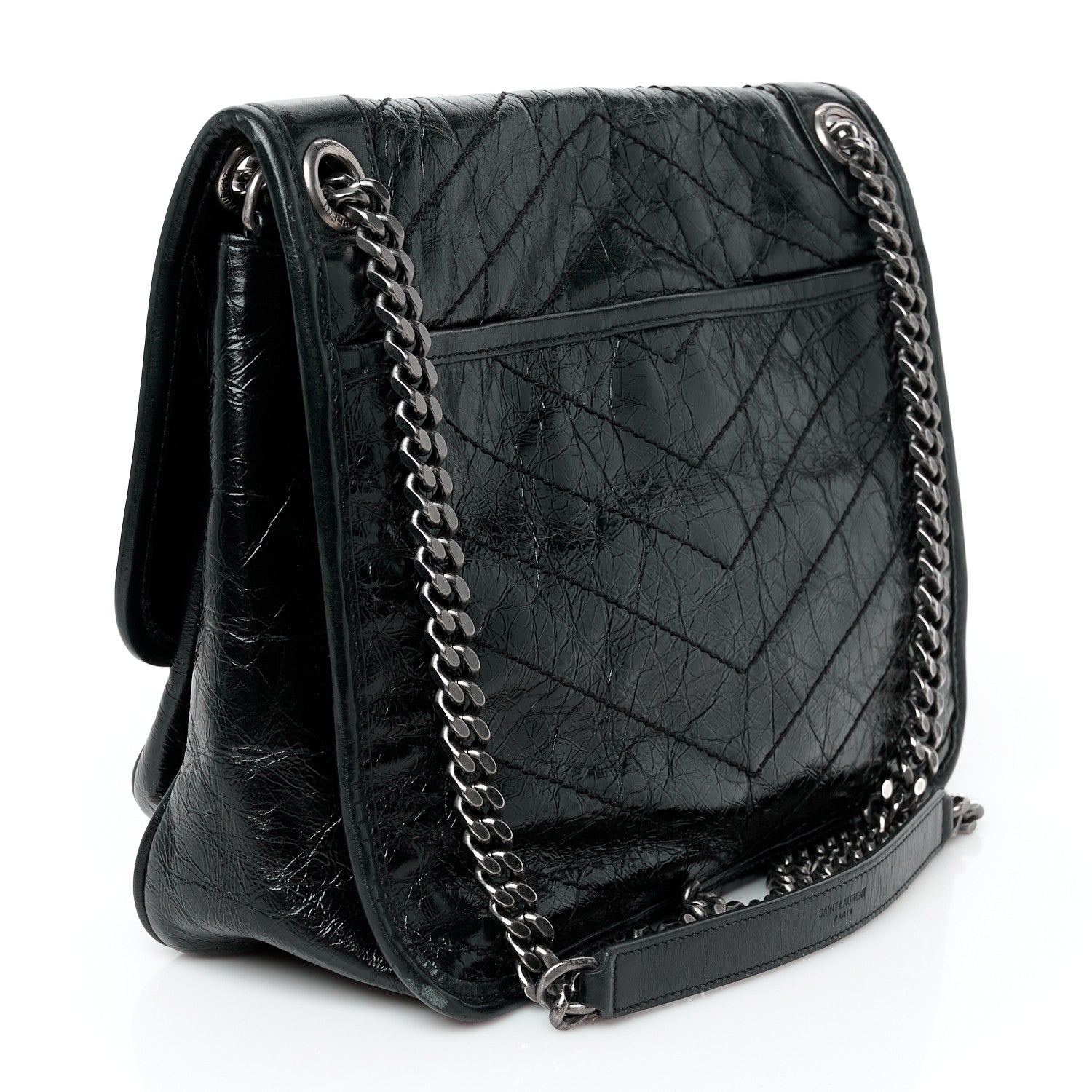 Saint Laurent Crinkled Calfskin Matelasse Monogram Medium Niki Chain Satchel Black 3 of 11