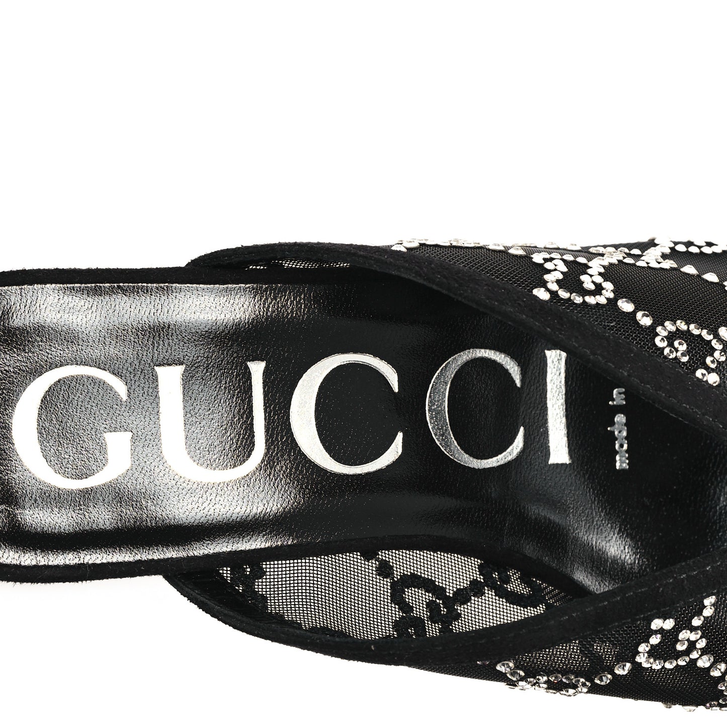 Tela Retino Kid Scamosciato Crystal GG Monogram Square G 95mm Slide Sandals 35 Black