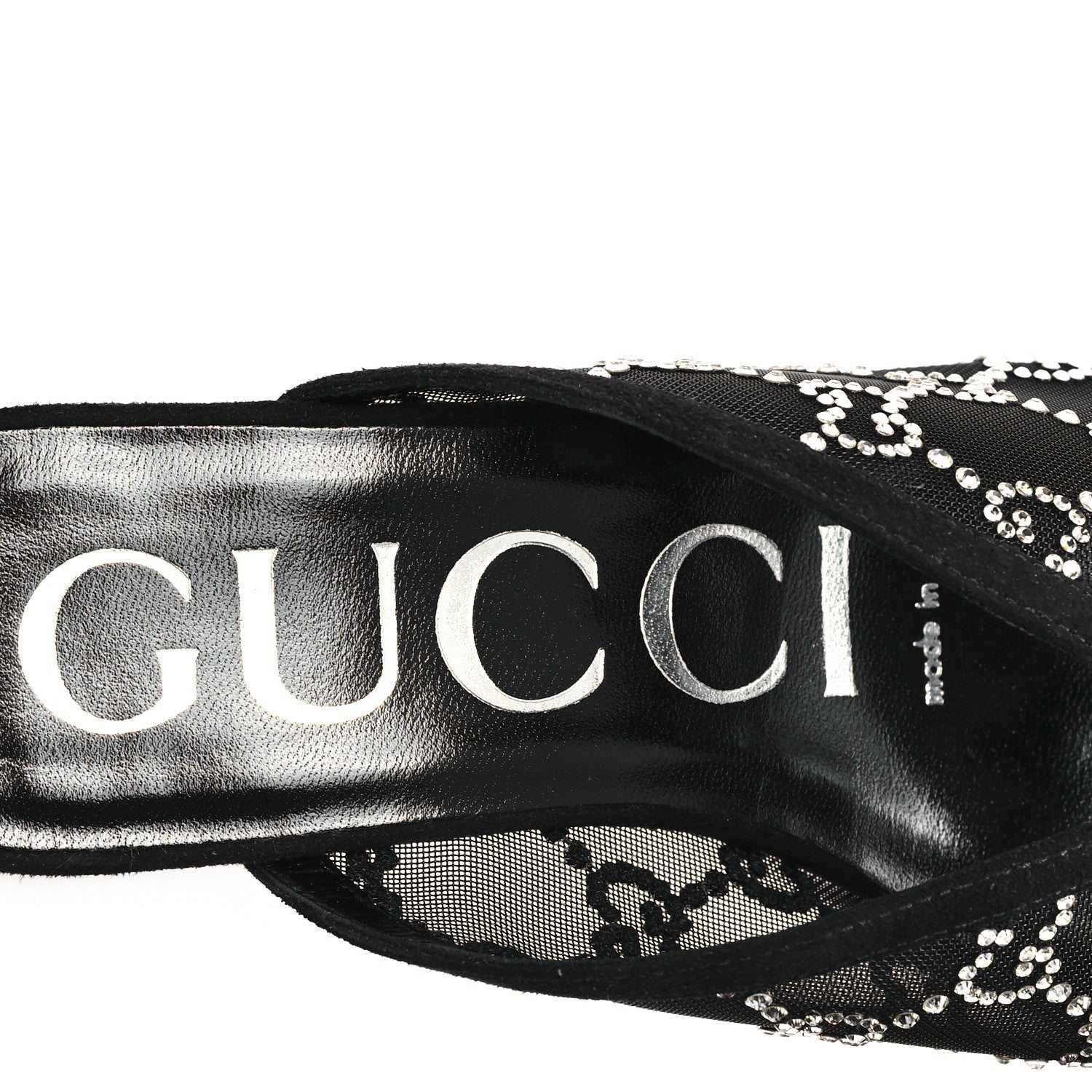 Gucci Tela Retino Kid Scamosciato Crystal GG Monogram Square G 95mm Slide Sandals 35 Black 8 of 9