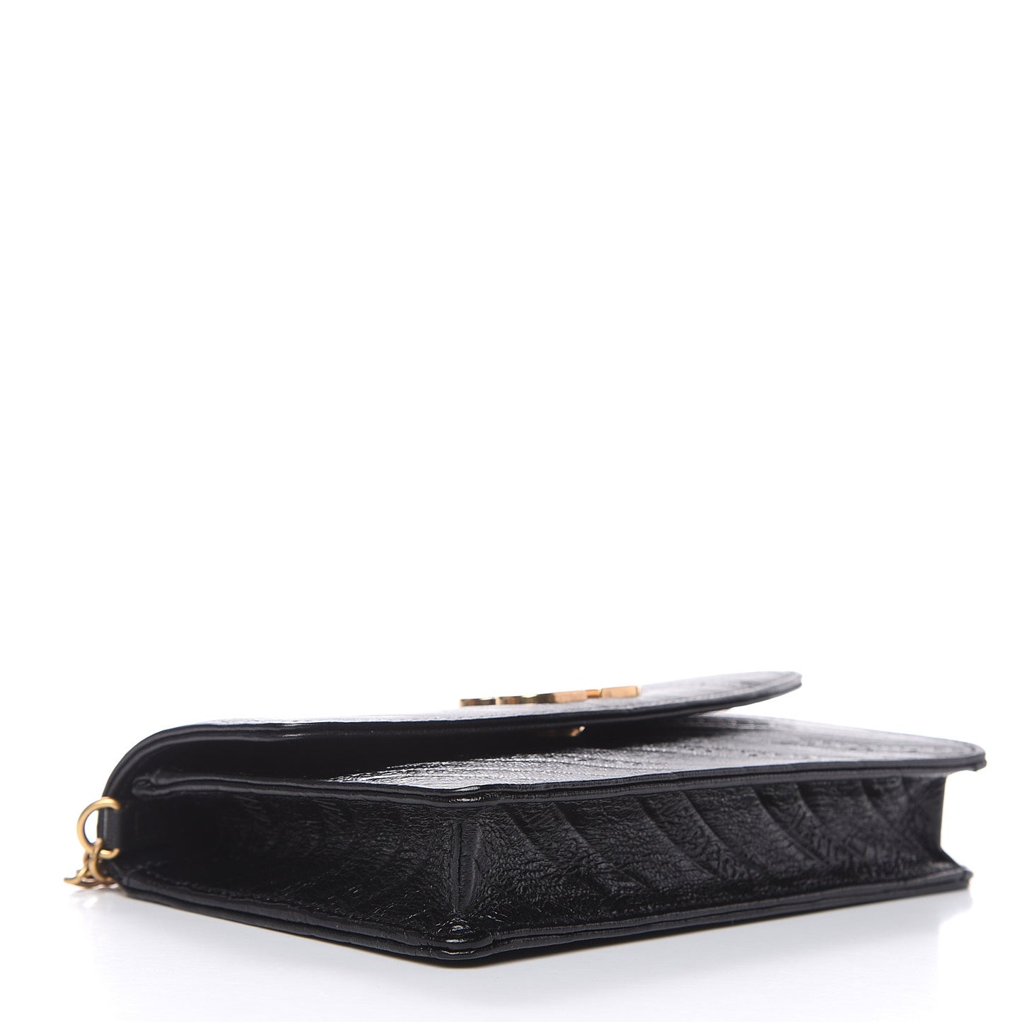 Shiny Goatskin Logo Embossed BB Wallet On Chain Black