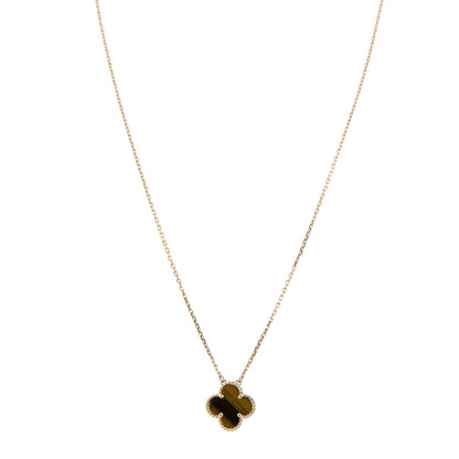 Van Cleef & Arpels 18K Yellow Gold Tiger Eye Vintage Alhambra Pendant Necklace 1 of 5