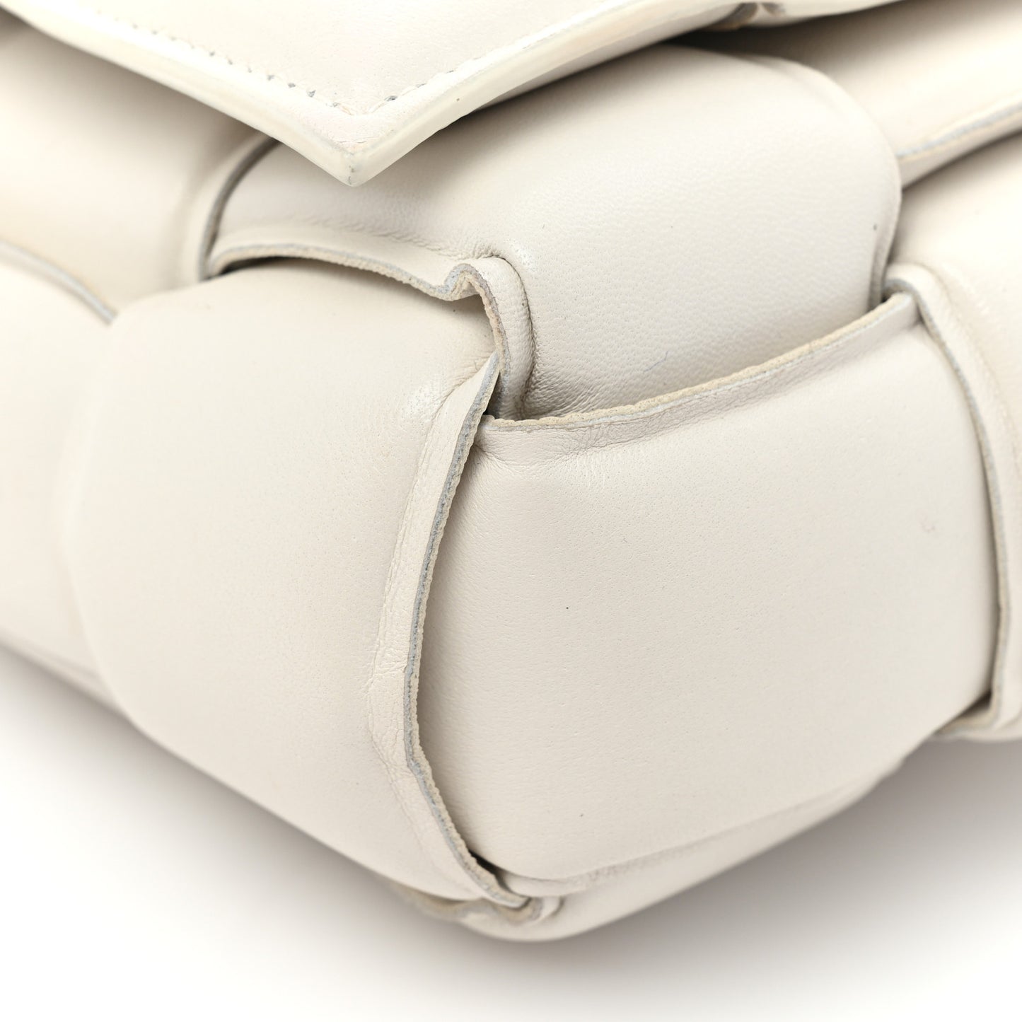 Lambskin Maxi Intreccio Padded Chain Cassette Crossbody Bag White