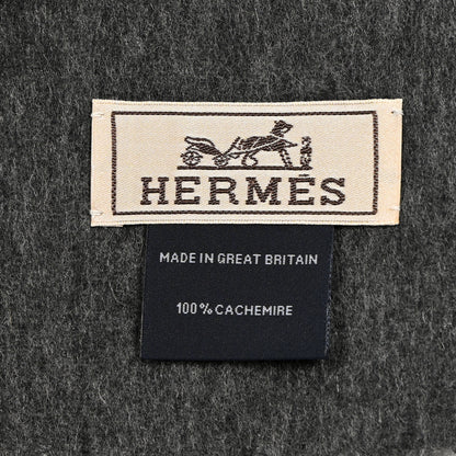 Hermes Cashmere Fringe Double Face Scarf Black Gris Flanelle 4 of 4