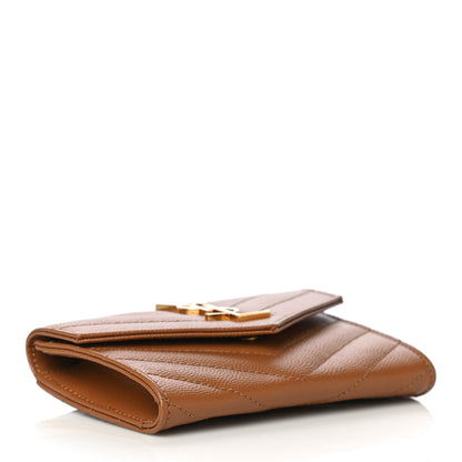 Saint Laurent Grain De Poudre Matelasse Chevron Small Monogram Envelope Wallet Natural Dark 4 of 10
