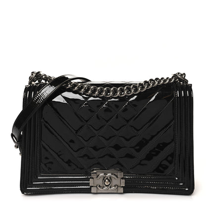 Chanel Patent Chevron Quilted New Medium Boy Flap Black 1 of 11