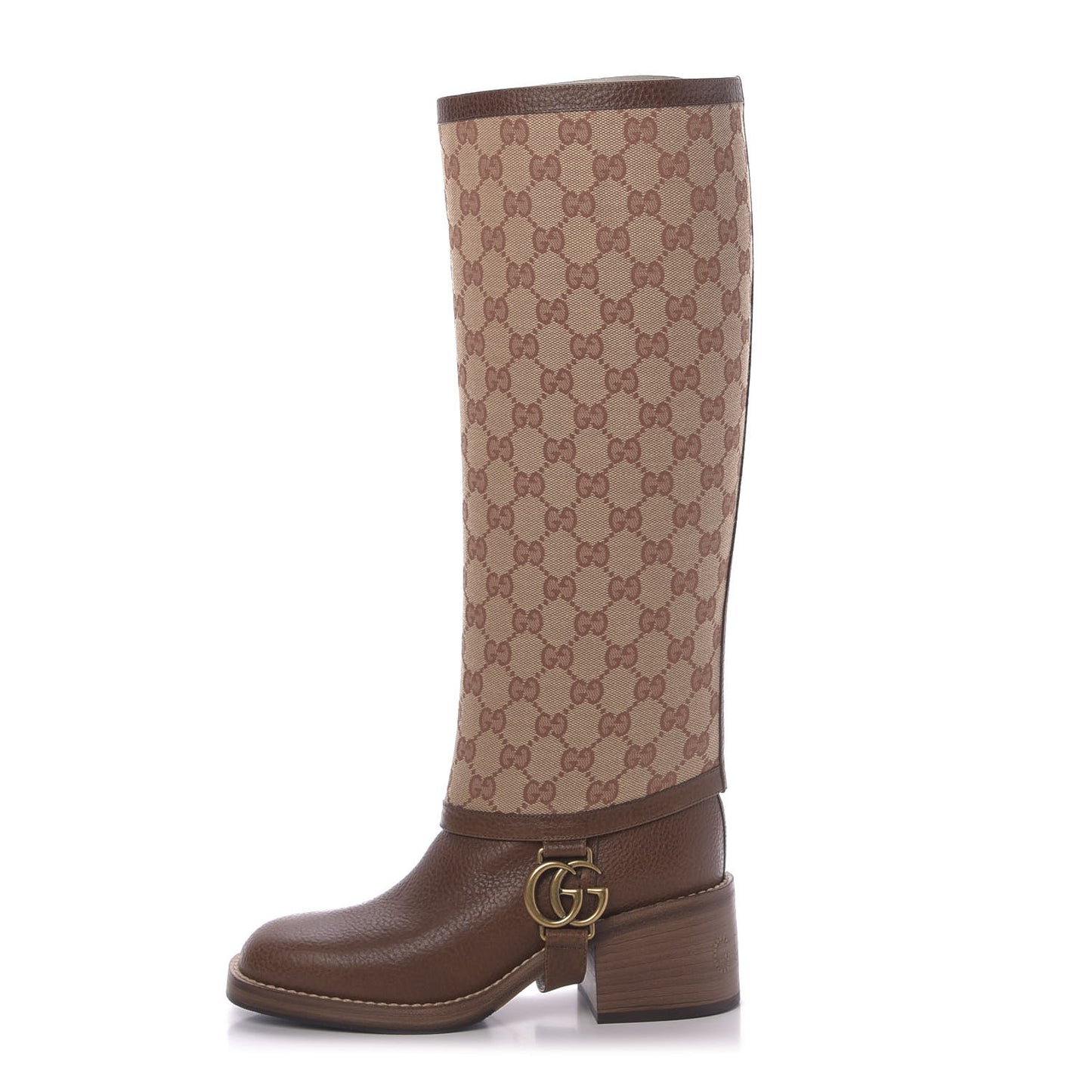 GG Monogram Calfskin Lola Tall Boots 35 Beige Ruggine Cuir