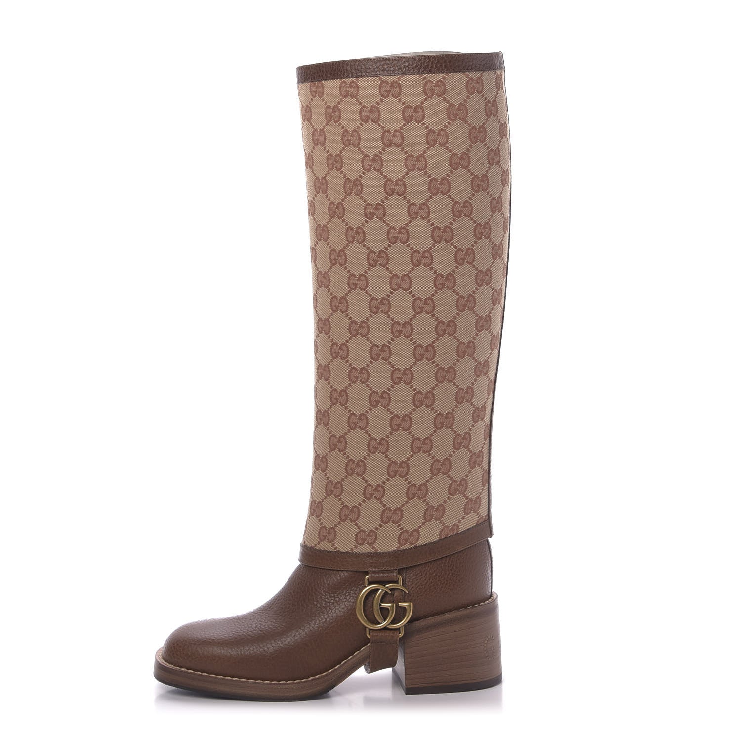 Gucci GG Monogram Calfskin Lola Tall Boots 35 Beige Ruggine Cuir 1 of 9