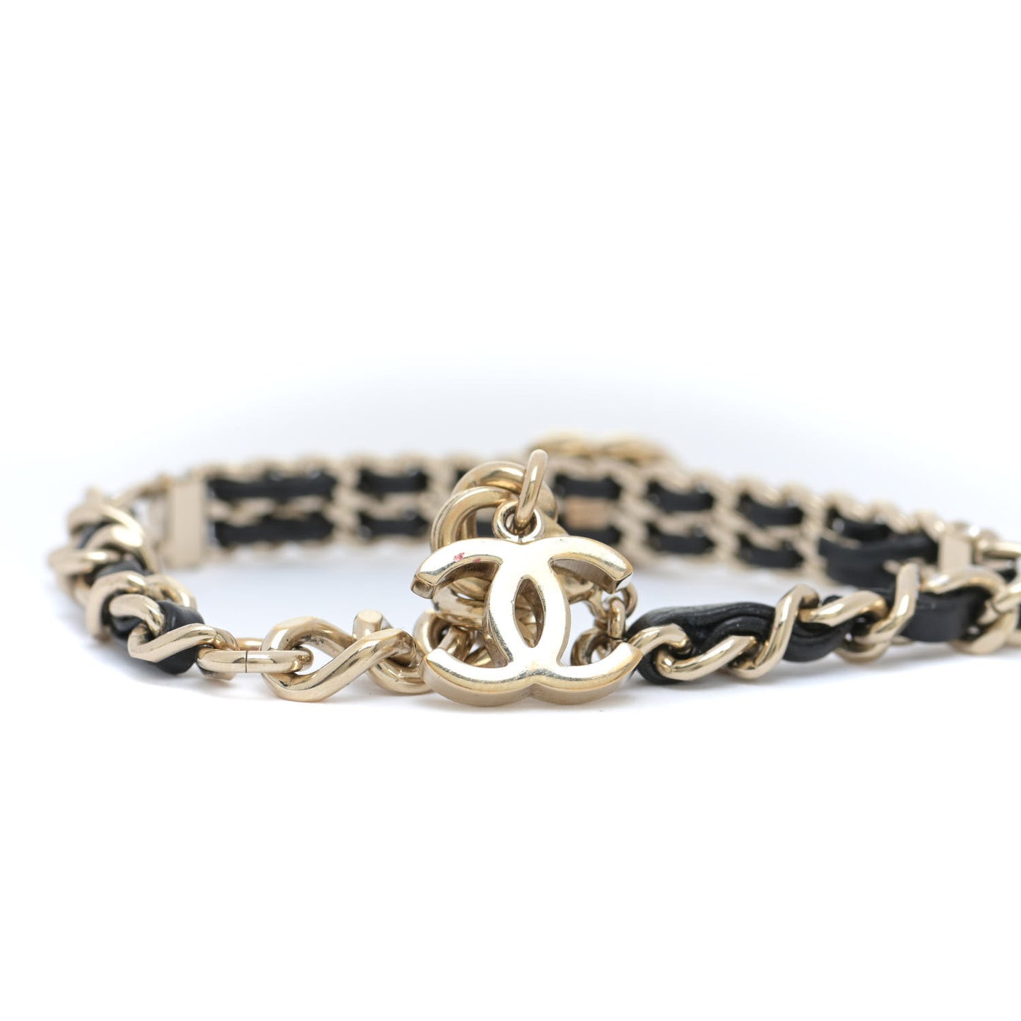 Lambskin Crystal CC Chain Bracelet Gold Black
