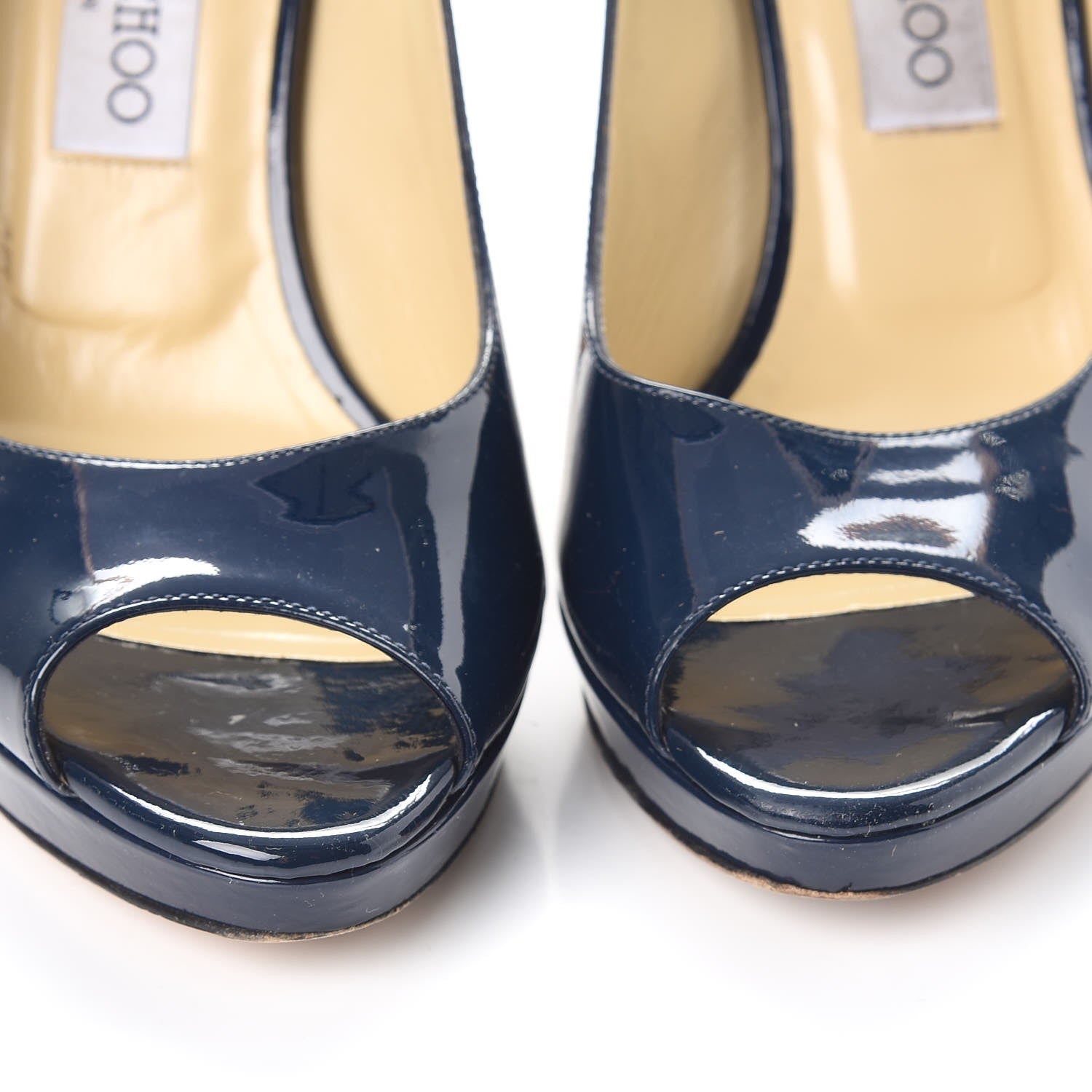 Jimmy Choo Patent Luna Platform Peep Toe Pumps 38 Navy 12 of 18
