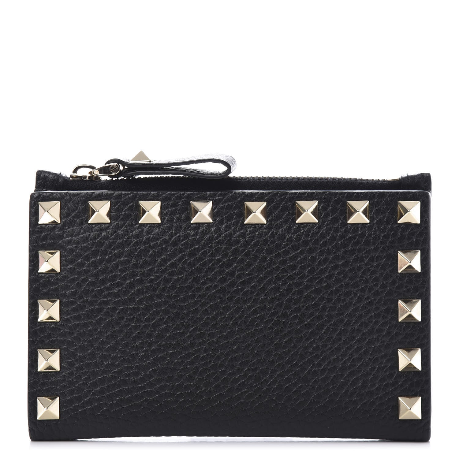 Valentino Garavani Pebbled Calfskin Rockstud Coin Case Card Holder Black 1 of 9