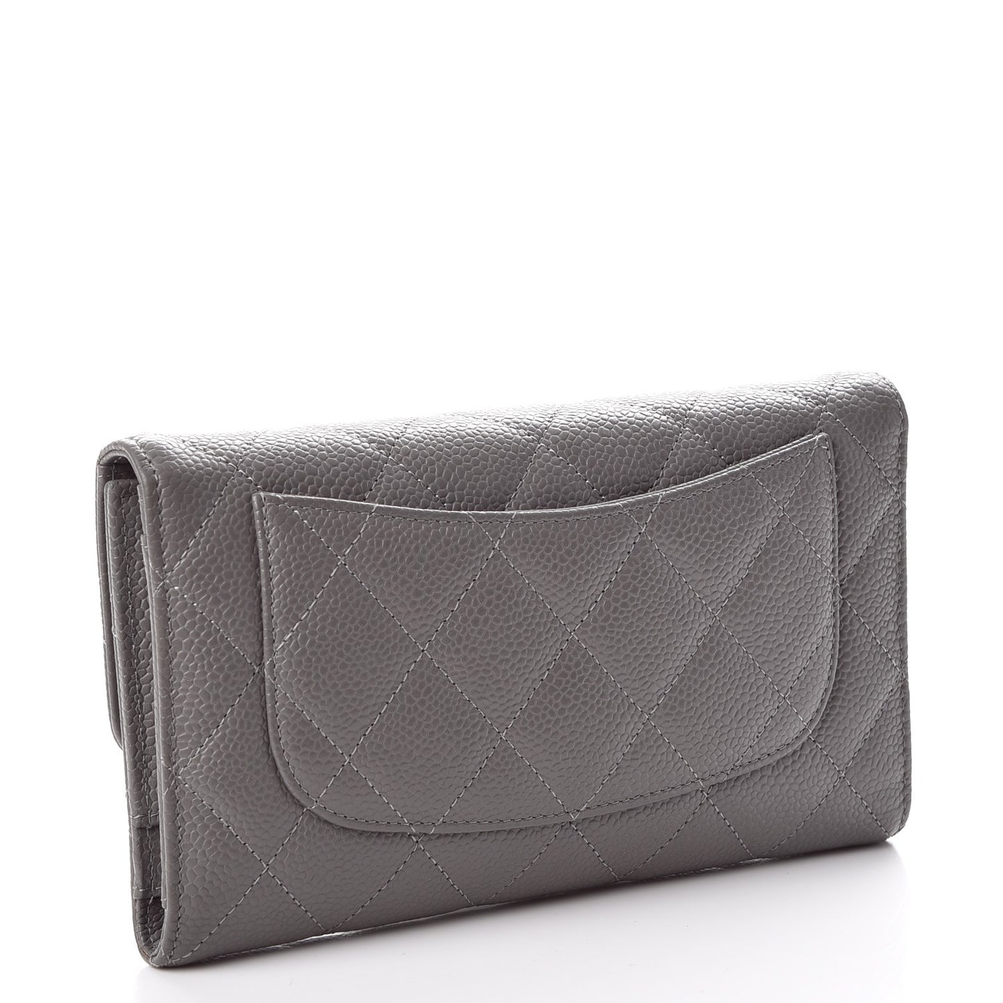 Caviar Quilted Large Flap Wallet Grey