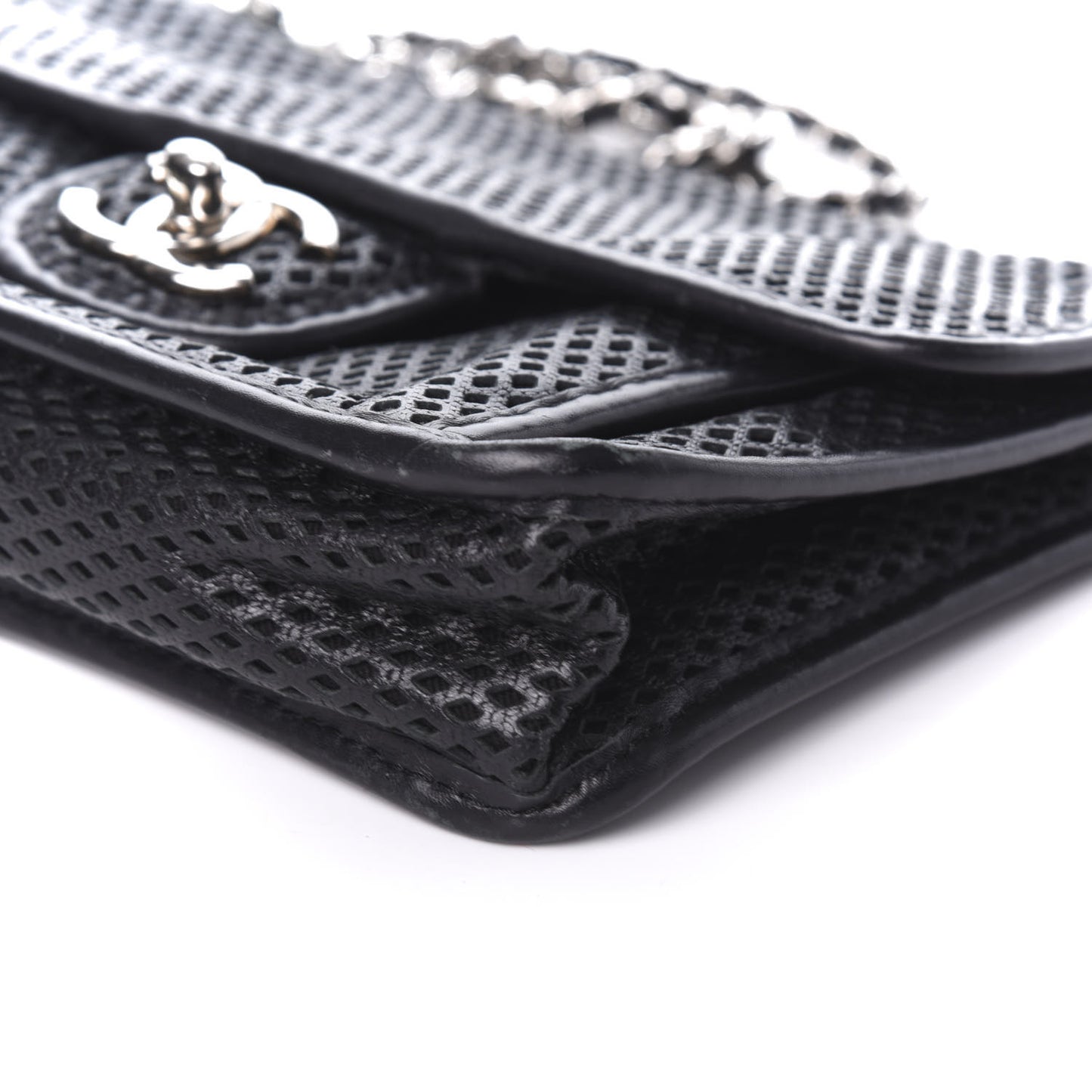 Metallic Perforated Calfskin Small Up In The Air Flap Black