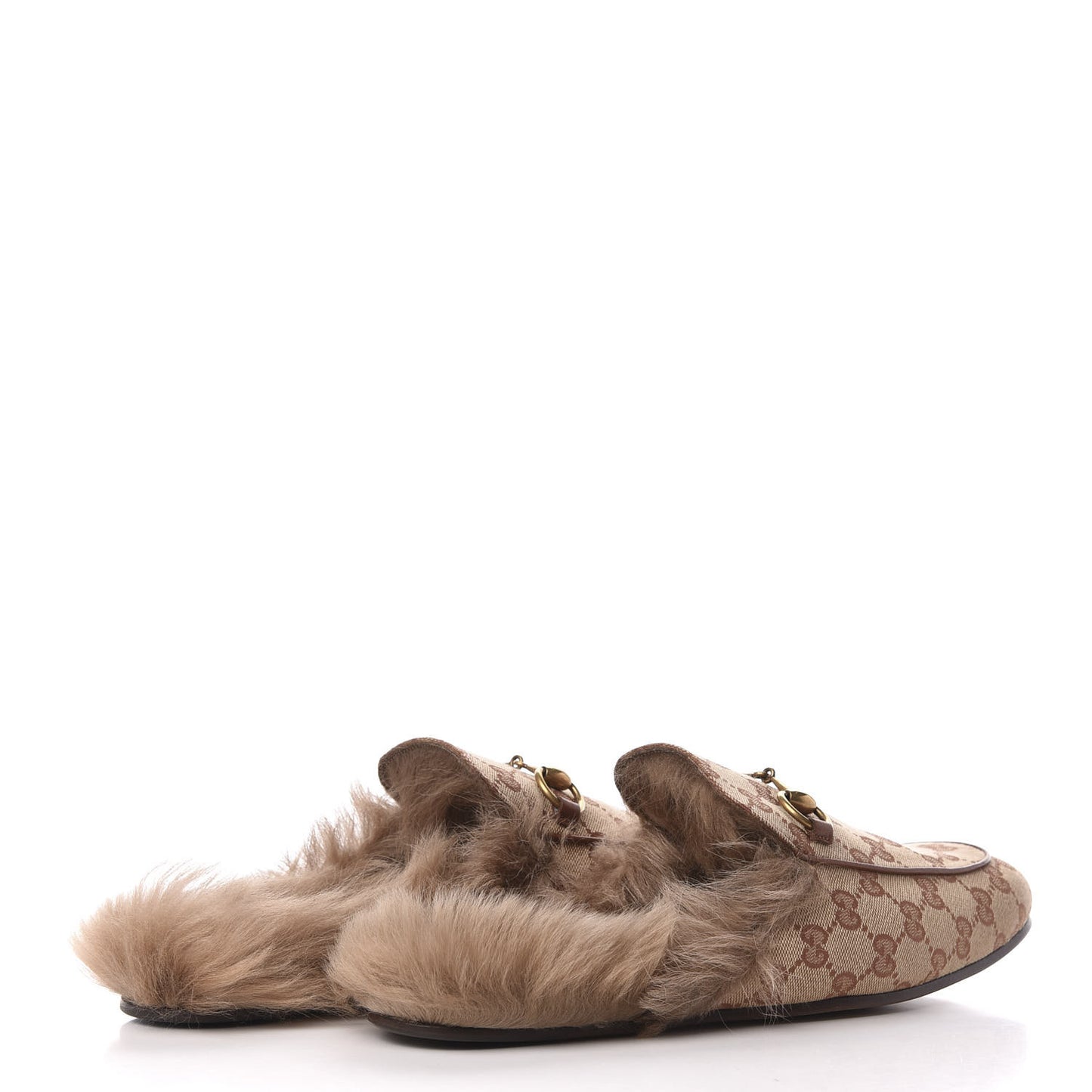 GG Monogram Fur Mens Princetown Slippers 10 Beige Ruggine Rust