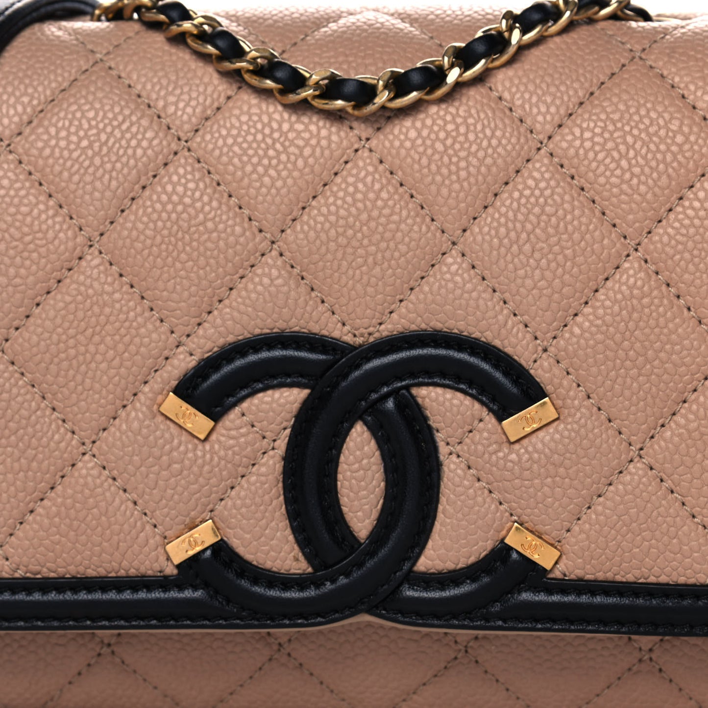 Caviar Quilted Small CC Filigree Flap Beige Black