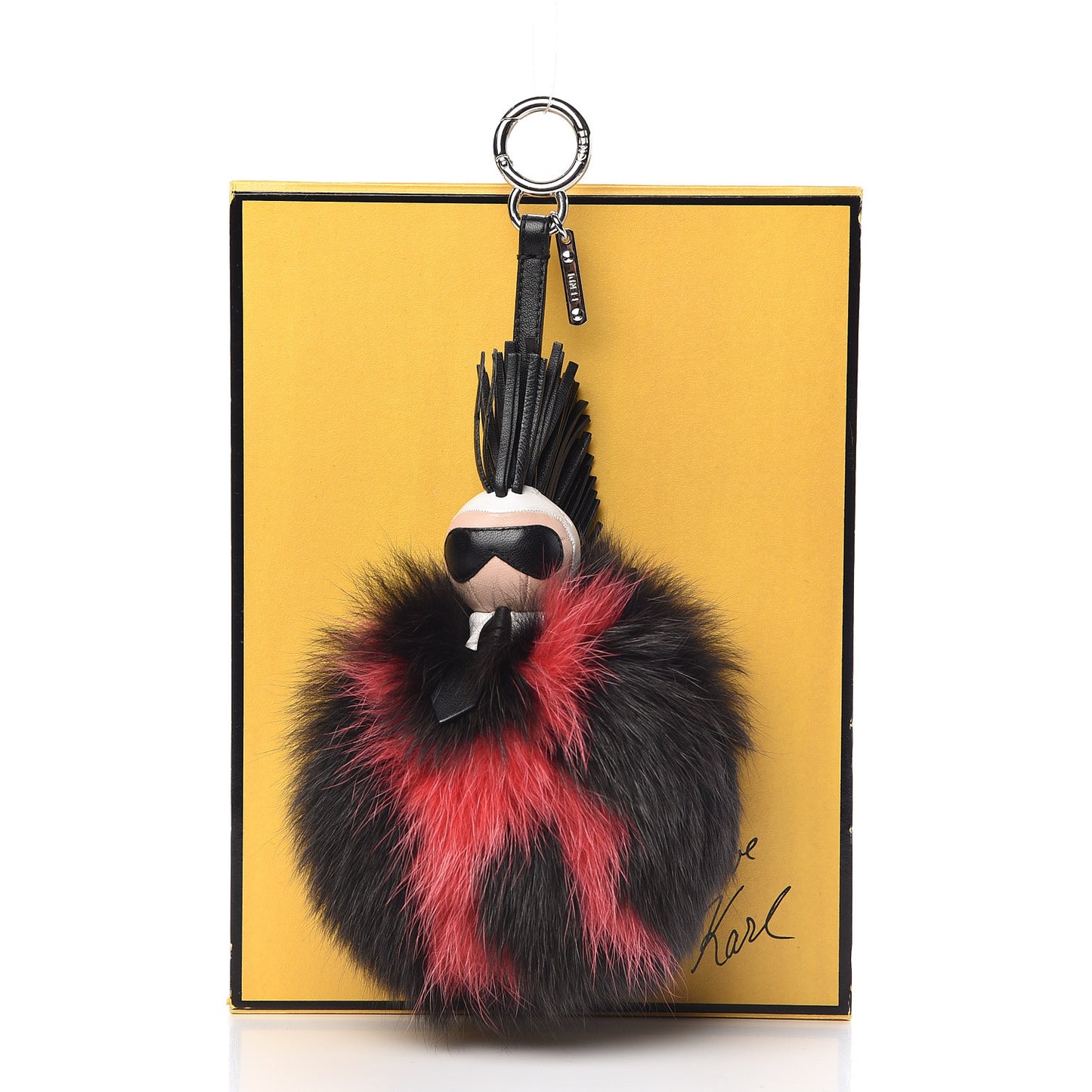 Fox Fur Shiny Nappa Bi-Color Super Karlito Pom Pom Bag Charm Moro Rosso Chiaro