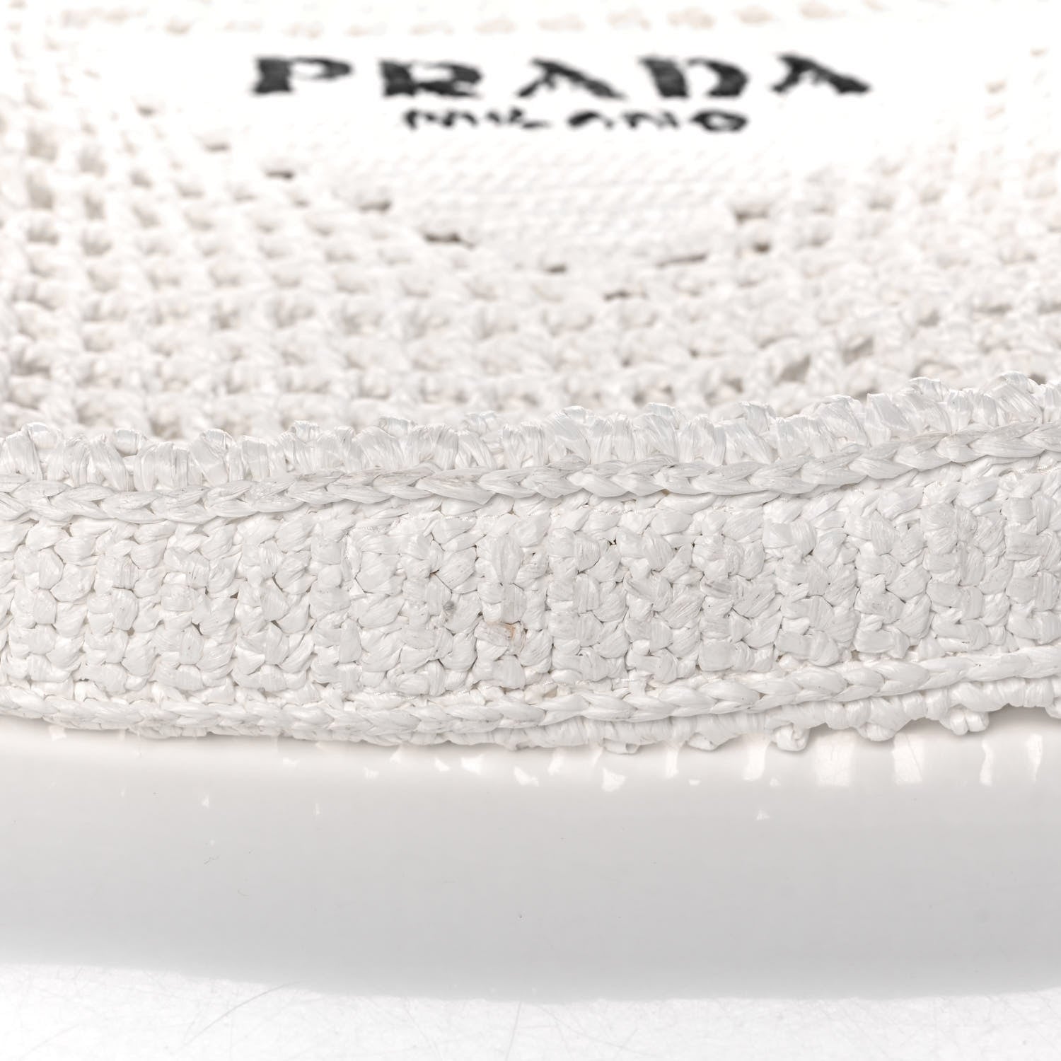 Prada Yarn Raffia Effect Crochet Logo Embroidered Tote Bag White 10 of 15