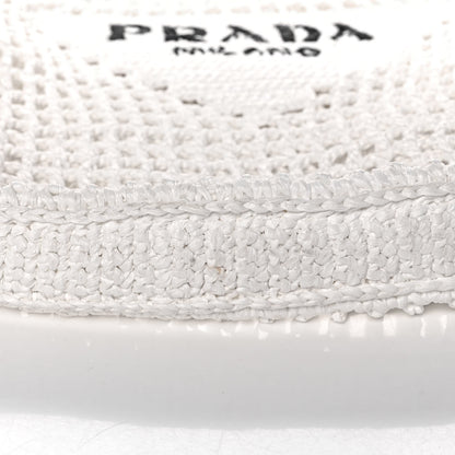 Prada Yarn Raffia Effect Crochet Logo Embroidered Tote Bag White 10 of 15