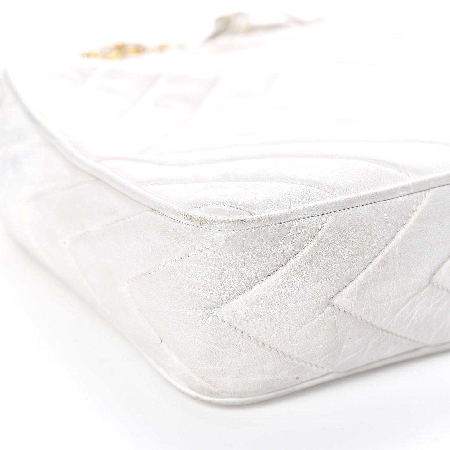 Lambskin Chevron Quilted Medium Tassel Camera Case White