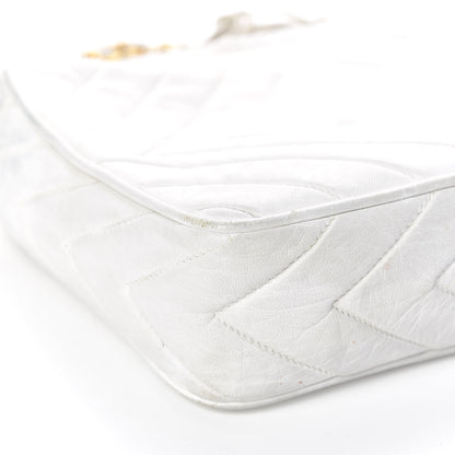 Chanel Lambskin Chevron Quilted Medium Tassel Camera Case White 17 of 21