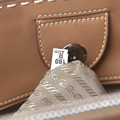 Prada City Calf Small Hand Stitched Galleria Double Zip Tote Caramel 7 of 16