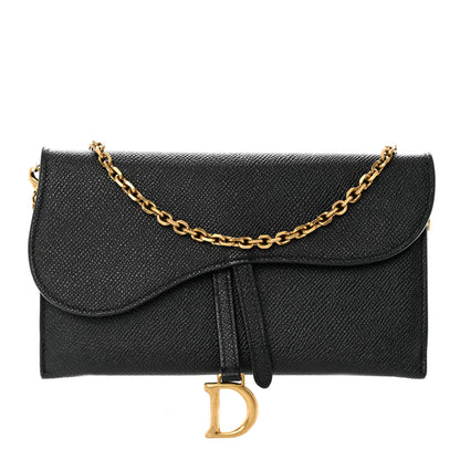 Christian Dior Grained Calfskin Saddle Chain Wallet Pouch Black 3 of 12