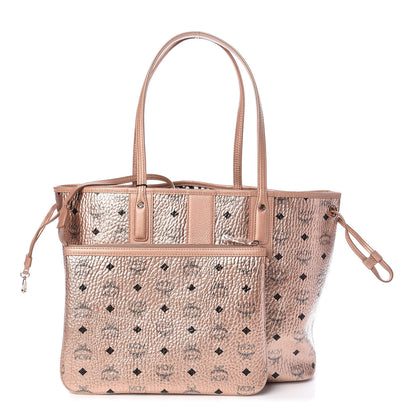 MCM Metallic Visetos Medium Liz Reversible Shopper Tote Champagne Gold 1 of 16