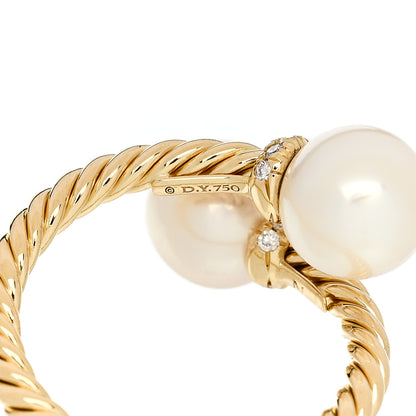 David Yurman 18K Yellow Gold Cultured Pearl Diamond 7.5mm Solari Bypass Ring 50 5.5 5 of 5