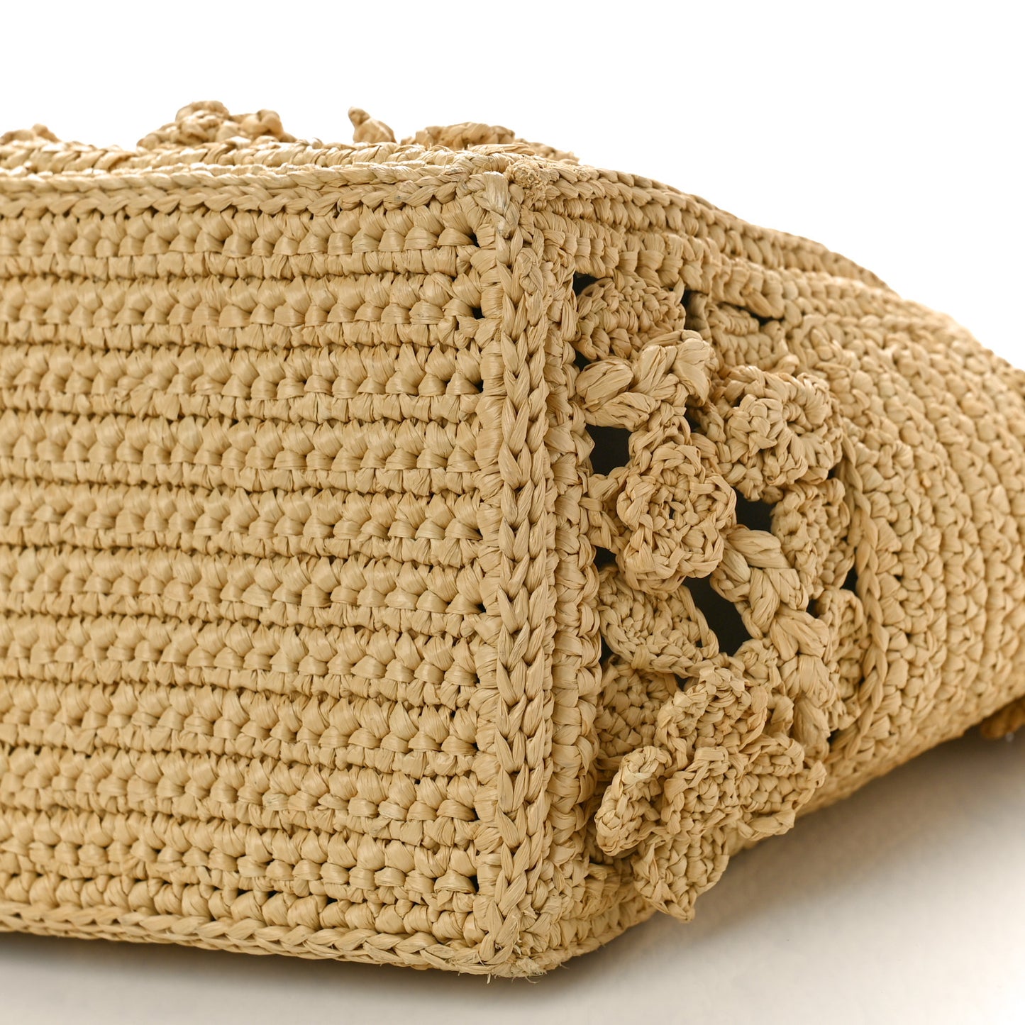 Woven Raffia Floral Embellished Small Book Tote Natural