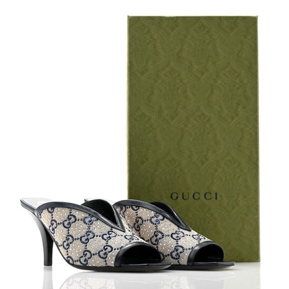 Gucci New Canvas Malaga Kid Crystal GG Monogram Square G 95mm Slide Sandals 36.5 Beige Blue 9 of 9