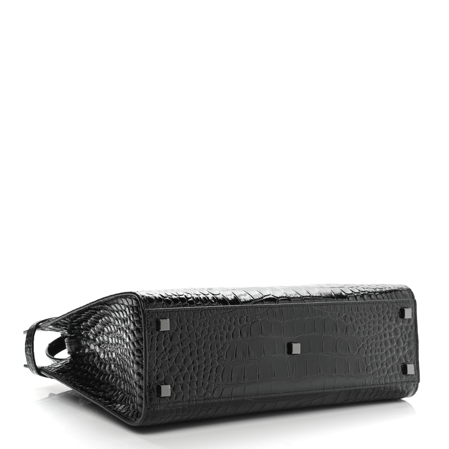 Saint Laurent Shiny Calfskin Crocodile Embossed Small Manhattan Shopper Tote Black 4 of 10