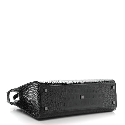 Saint Laurent Shiny Calfskin Crocodile Embossed Small Manhattan Shopper Tote Black 4 of 10
