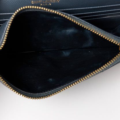 Saint Laurent Grain De Poudre Matelasse Chevron Monogram Chain Wallet Storm 10 of 11