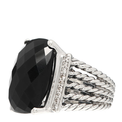David Yurman Sterling Silver Diamond Black Onyx 20mm Wheaton Ring 54 7 3 of 5