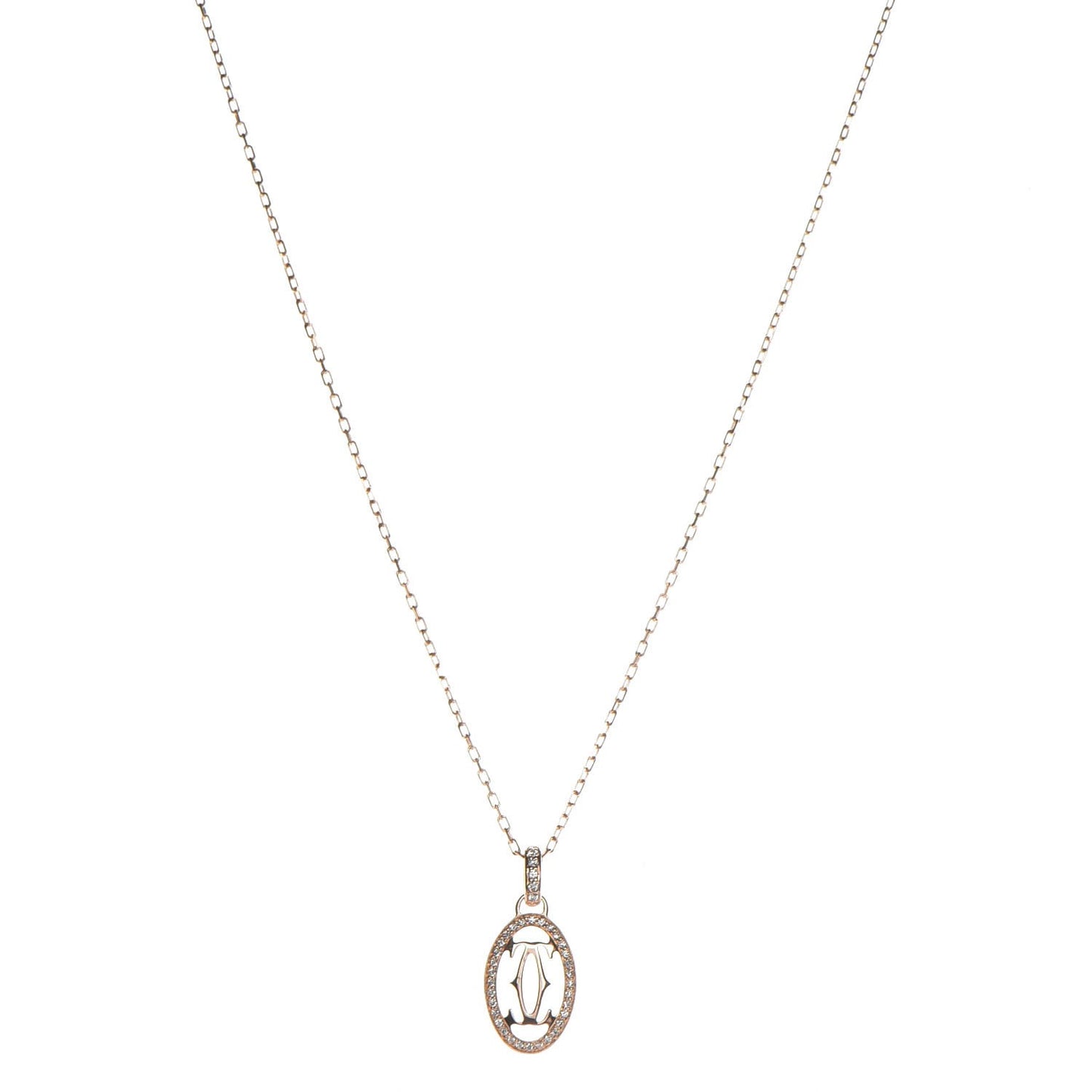 18K Pink Gold Diamond Logo Paved Pendant Necklace
