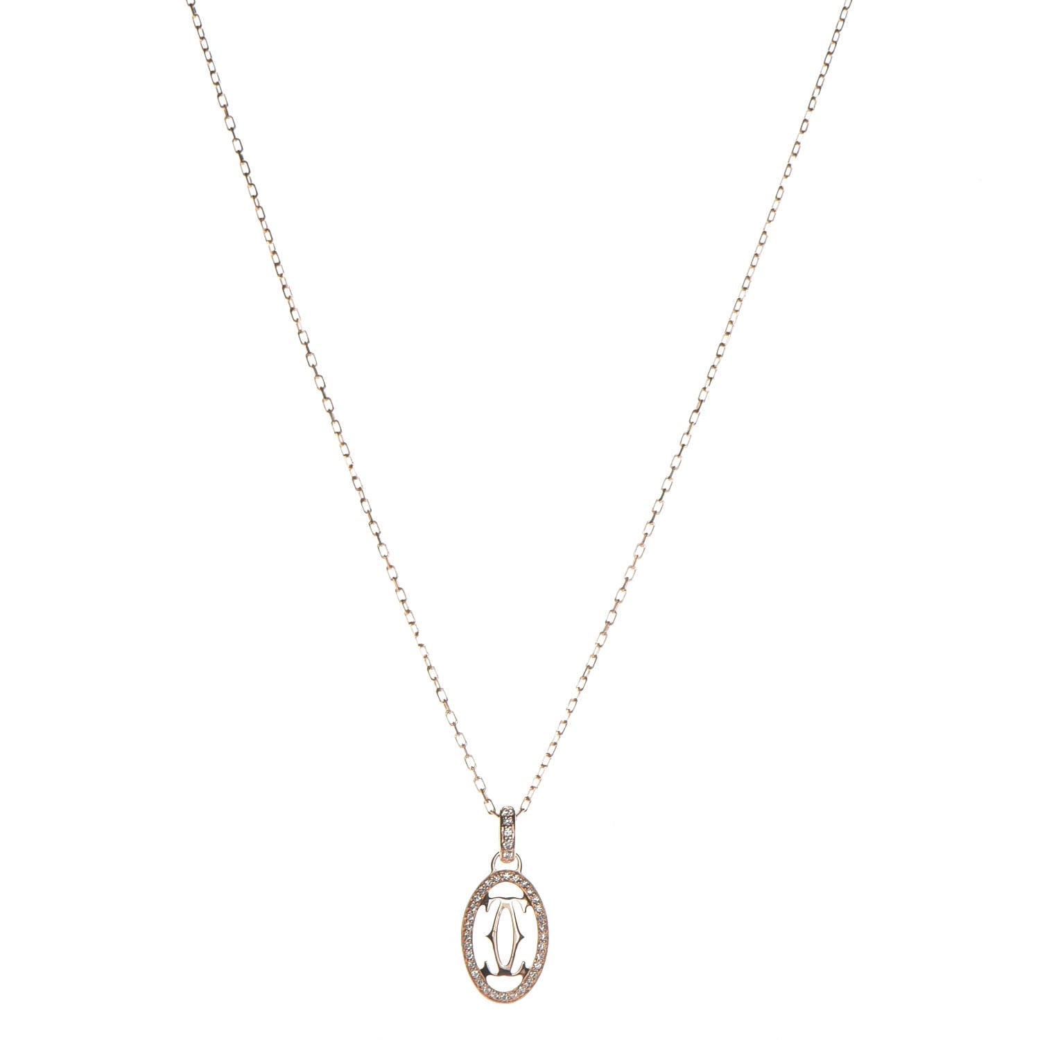 Cartier 18K Pink Gold Diamond Logo Paved Pendant Necklace 1 of 8